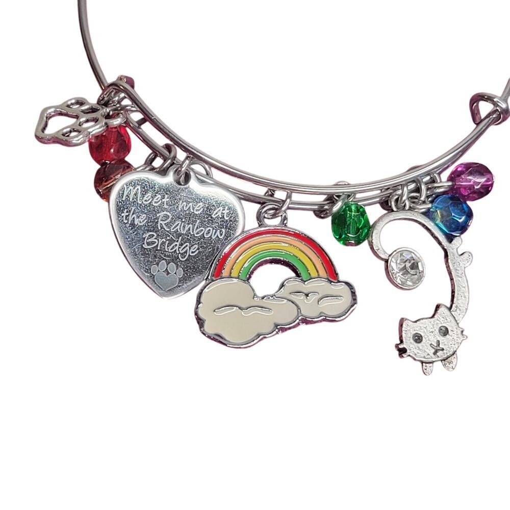 Rainbow Bridge cat women's charm bracelet silver tone multicolor‎ tribute loss